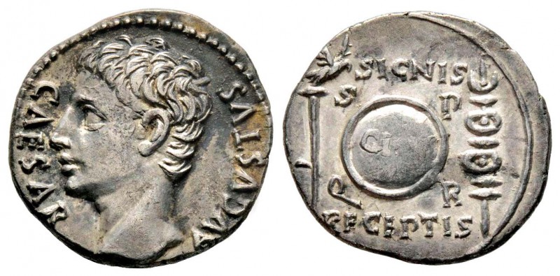 Avgvstvs 27 avant  J.-C. - 14 après  J.-C. 
Denarius, Colonia Caesaraugusta, 19...