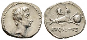 Avgvstvs 27 avant  J.-C. - 14 après  J.-C. 
Denarius, Espagne, atelier auxiliaire, 16 avant J.-C., AG 3.8 g.
Avers : Tête nue d'Augustus à droite.
...