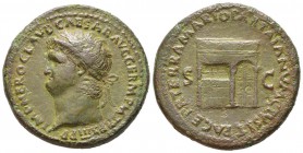 Nero 54-68 après  J.-C. 
Sesterce, Rome, 66 après J.C., AE 23.19 g. 
Avers : IMP NERO CLAVD CAESAR AVG GERM P M TR P XIII P P Buste lauré de Néron à...