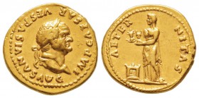 Vespasianus 69-79 après J.-C. 
Aureus, Rome, 75-79 après JC, AU 7.33  g.
Avers : IMP CAESAR VESPASIANVS AVG Tête laurée à droite.
Revers : AETERNIT...