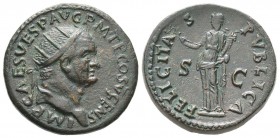 Vespasianus 69-79 après J.-C. 
Dupondius, Rome, 74 après J.C., AE 12.6 g. 
Avers : IMP CAES VESP AVG P M T P COS V CENS Tête radiée de Vespasien à d...