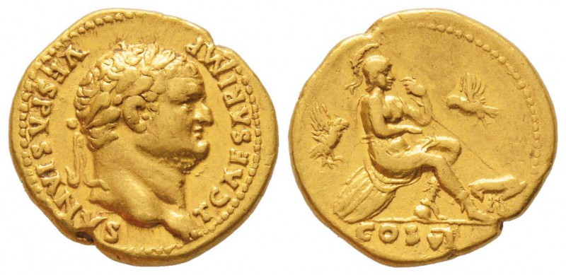 Titus 79-81
Aureus, Rome, 79-80, AU 7.26 g.
Avers : T CAESAR IMP VESPASIANVS T...