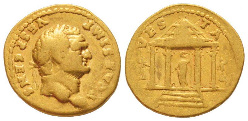 Titus 79-81
Aureus, Rome, 73, AU 6.88 g.
Avers : T CAES IMP VESP CENS Tête lau...