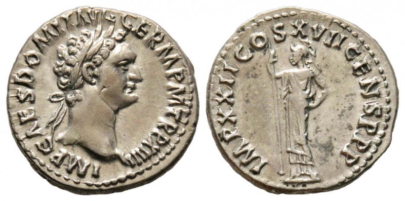 Domitianus 81-96
Denarius, Rome, 95, AG 3.47 g.
Avers : IMP CAES DOMIT AVG GER...
