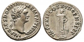 Domitianus 81-96
Denarius, Rome, 95, AG 3.47 g.
Avers : IMP CAES DOMIT AVG GERM P M TR P XIIII Tête laurée de Domitianus à droite.
Revers : IMP XXI...