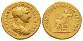 Traianus 98-117
Aureus, Rome, 103-111, AU 7.17 g.
Avers : IMP TRAIANO AVG GER DAC P M TR P Buste lauré, drapé et cuirassé de Traianus à droite.
Rev...