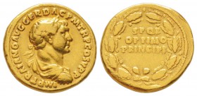 Traianus 98-117
Aureus, Rome, 103-117, AU 7.19 g.
Avers : IMP TRAIANO AVG GER DAC PM TR P COS V P P Buste lauré, drapé et cuirassé de Traianus à dro...