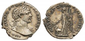 Traianus 98-117
Denarius, Rome, 103-111, AG 3.26 g.
Avers : IMP TRAIANO AVG GER DAC P M TR P Tête laurée à droite.
Revers : COS V P P S P Q R OPTIM...