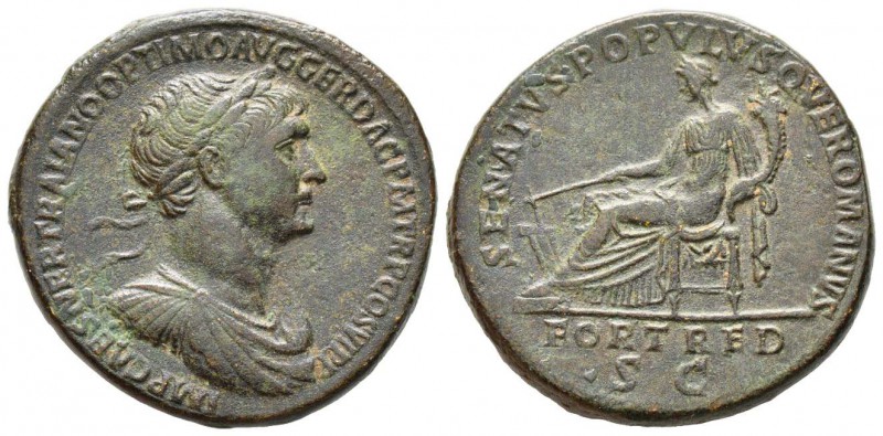 Traianus 98-117
Sesterce, Rome, 115, AE 21.42 g. 
Avers :  IMP CAES NER TRAIAN...