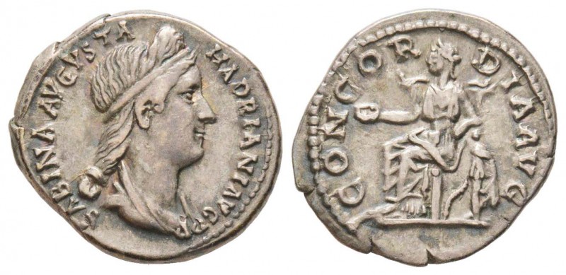 Hadrianus pour Sabina, Augusta 128-136
Denarius, Rome, 129, AG 3.12 g.
Avers :...