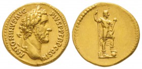 Antoninus Pius 138-161
Aureus, Rome, 140-143, AU 7.07 g.
Avers : ANTONINVS AVG PIVS P P TR P COS III Tête laurée d' Antoninus Pius à droite.
Revers...