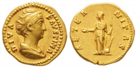 Antoninus Pius pour Faustina, Augusta 138-141
Aureus, Rome, 141-161, AU 7.13 g.
Avers : DIVA FAVSTINA 
Buste drapé de Faustine mère à droite avec l...