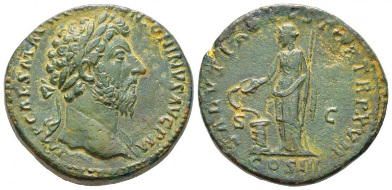 Marcus Aurelius 161-180
Sestertius, Rome, 162, AE 20.33 g. 
Avers : IMP CAES M...