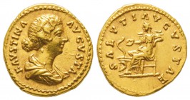 Marcus Aurelius pour Faustina II, Augusta 147-176
Aureus, Rome, 161-176, AU 7.24 g.
Avers : FAVSTINA AVGVSTA. Buste drapé à droite de Faustina.
Rev...