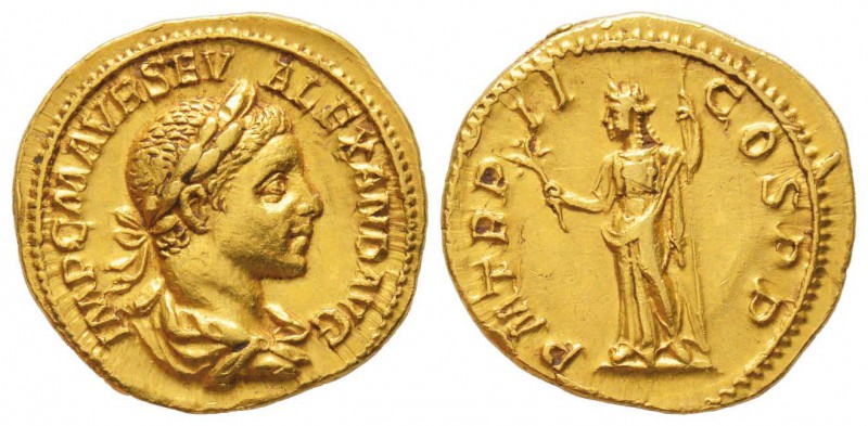 Severus Alexander 222-235
Aureus, Rome, 223, AU 6.07 g.
Avers : IMP C M AVR SE...
