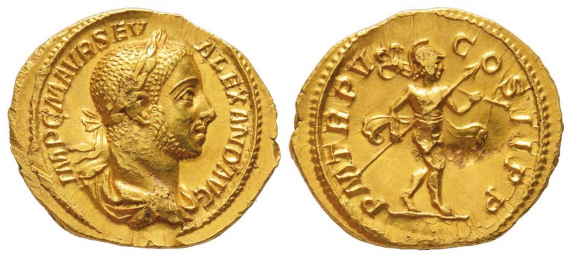 Severus Alexander 222-235
Aureus, Rome, 226, AU 6.48 g.
Avers : IMP C M AVR SE...
