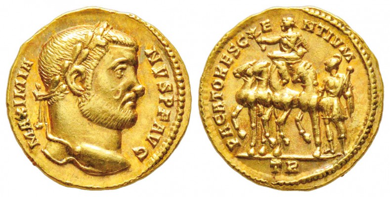 Maximianus Hercules 286-310
Aureus, Augusta Treverorum, 295-305, AU 5.33 g.
Av...