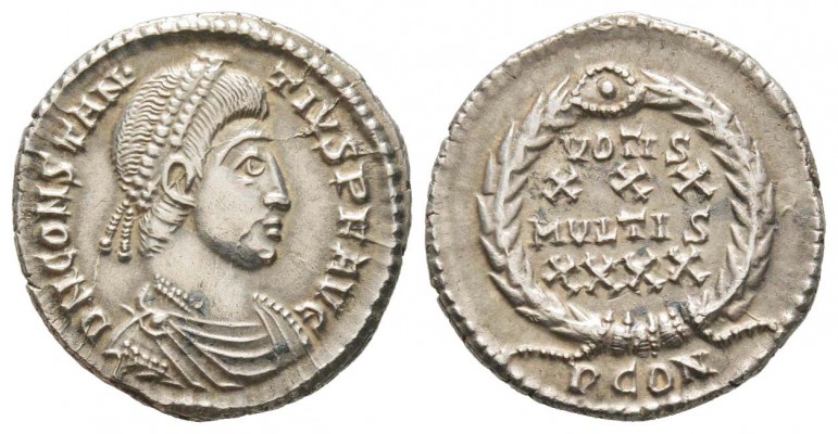 Constantius 337-361
Silique, Arles, 356, AG 3.46 g.
Avers : D N CONSTAN-TIVS P...