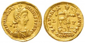 Valentinianus 425-455
Solidus Wisigoth au nom de Valentinianus, Rome, 439-455, AU 4.42 g.
Avers : D N PLA VALENTINIANVS P F AVG Buste de Valentinian...