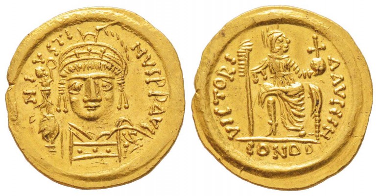 Iustinus II 565-578
Solidus, Monte Judica en Sicile, 573-574, AU 4.47 g. 
Aver...
