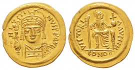 Iustinus II 565-578
Solidus, Monte Judica en Sicile, 573-574, AU 4.47 g. 
Avers : D N IVSTINVS P P AVC Tête de Iustinus II
Revers : VICTORIA AVCCC ...