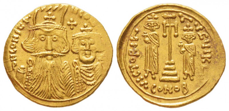 Constans II 641-668
Solidus, Syracuse, 641-668, AU 4.4 g. 
Avers : Bustes cour...