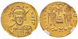 Constantin IV 668-685
Solidus, Constantinople, 668-685, AU 4.48 g.
Avers : DN CONT NYS P Buste casqué à plume portant une barbe courte, cuirassé ave...