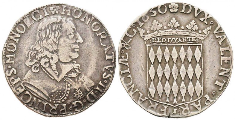 Monaco, Honoré II 1604-1662
Écu de 3 Livres ou 60 Sols, 1650, AG 25.23 g. 
Ave...