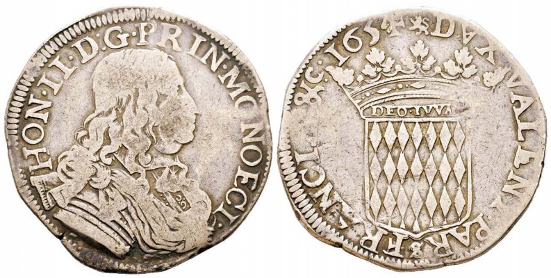 Monaco, Honoré II 1604-1662
Écu de 3 Livres ou 60 Sols, 1654, AG  26.41 g. 
Av...