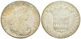 Monaco, Louis I 1662-1701
Écu, 1678, AG 27.02 g.
Avers : LVD I D G marguerite PRIN MONOECI Buste drapé à droite. 
Revers : oiseau DVX VALENT PAR Fr...