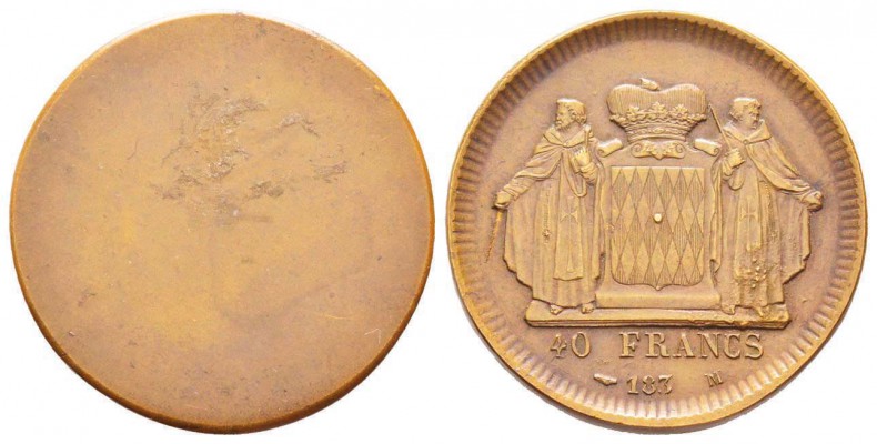 Monaco, Honoré V 1819-1841
Essai de 40 Francs Uniface du revers, 183  M , AE 8....