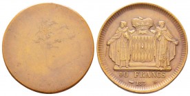 Monaco, Honoré V 1819-1841
Essai de 40 Francs Uniface du revers, 183  M , AE 8.57 g. Tranche lisse
Ref : G. MC119
Conservation : Superbe