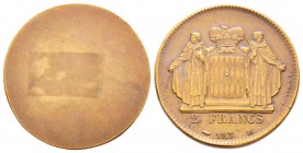 Monaco, Honoré V 1819-1841
Essai de 2 Francs Uniface du revers, 183  M , AE 8.33 g. Tranche lisse
Ref : G. MC115
Conservation : Superbe