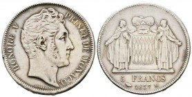 Monaco, Honoré V 1819-1841
5 Francs, 1837 M , AG 24.97 g. Tranche **** DEO JUVANTE
Ref : G. MC107, KM#96
Conservation : TTB