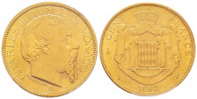 Monaco, Charles III 1856-1889
100 Francs, 1882A, AU 32.25 g. Tranche striée
Ref : G. MC122, Fr. 11
Conservation : PCGS MS63