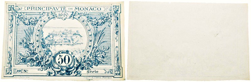 Monaco, Albert Ier 1889-1922
Billet de 50 centimes uniface, sans numéro et sans...