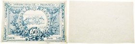Monaco, Albert Ier 1889-1922
Billet de 50 centimes uniface, sans numéro et sans série, 1920, Monaco
Ref : G. MCb
Conservation : FDS. Rarissime