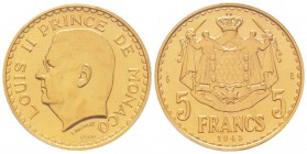 Monaco, Louis II 1922-1949
5 Francs Essai 1945, AU 23.5 g. 
Ref : G. MC135
Conservation : PCGS SP64
Quantité: 180 exemplaires. Rare