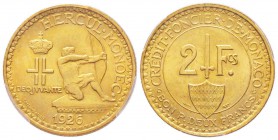 Monaco, Louis II 1922-1949
2 Francs  1926, Cu-Al 2 g. Poissy
Ref : G. MC130
Conservation : PCGS MS65
Émission fiduciaire du Crédit Foncier de Mona...
