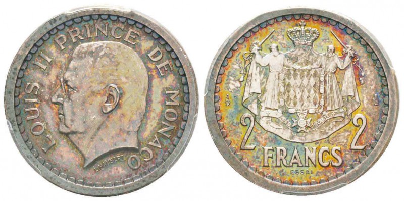 Monaco, Louis II 1922-1949
2 Francs Essai, sans date (1943), AG 10.4 g. Tranche...