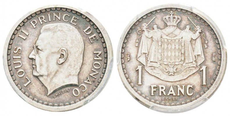 Monaco, Louis II 1922-1949
1 Franc Essai, sans date (1943), AG 10.1 g. Tranche ...
