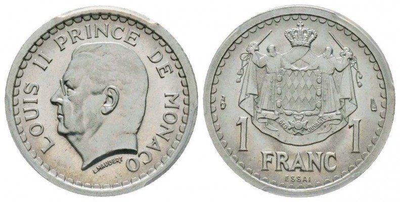 Monaco, Louis II 1922-1949
1 Franc Essai, sans date (1943), Al 1.3 g. Tranche l...