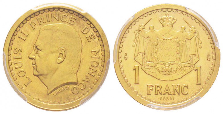 Monaco, Louis II 1922-1949
1 Franc Essai, sans date (1943), Cu-Al 4 g. Tranche ...