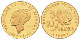 Monaco, Rainier 1949-2005
Piéfort de 10 Francs, 1982, AU 38.8 g.
Avers : PRINCESSE GRACE DE MONACO / 1929 - 1982 
Tête nue de Grace de Monaco à gau...