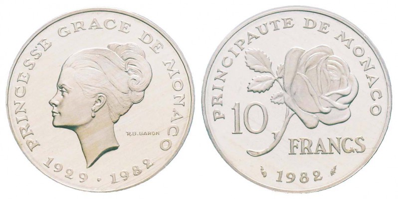 Monaco, Rainier 1949-2005
Piéfort de 10 Francs, 1982, AG 22.8 g.
Ref : G. MC15...