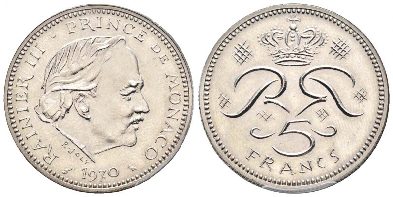 Monaco, Rainier 1949-2005
Prototype / Pré-série du 5 Francs, 1970, Nickel 10.19...