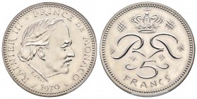 Monaco, Rainier 1949-2005
Prototype / Pré-série du 5 Francs, 1970, Nickel 10.19 g. 
Ref : G. MC153
Conservation : PCGS SP67 Rarissime.
Quantité :...