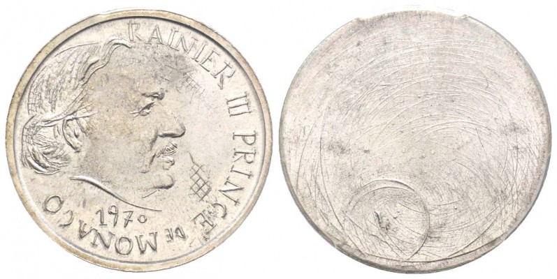 Monaco, Rainier 1949-2005
Prototype #1 Uniface, 5 Francs, 1970, Nickel 13.55 g....