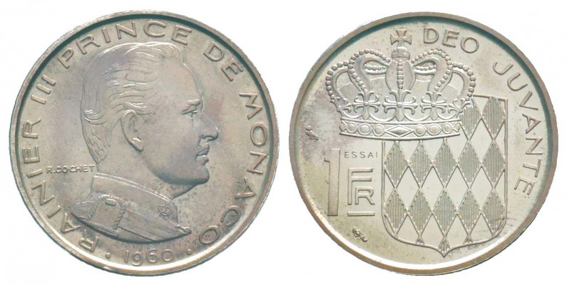 Monaco, Piéfort de 1 Franc,  1960, AG, 30.9 g.
Avers : RAINIER III PRINCE DE MO...
