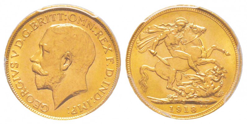 Australie, George V 1910-1936
Sovereign, Sydney, 1918 S, AU 7.98 g.  917‰  
Re...